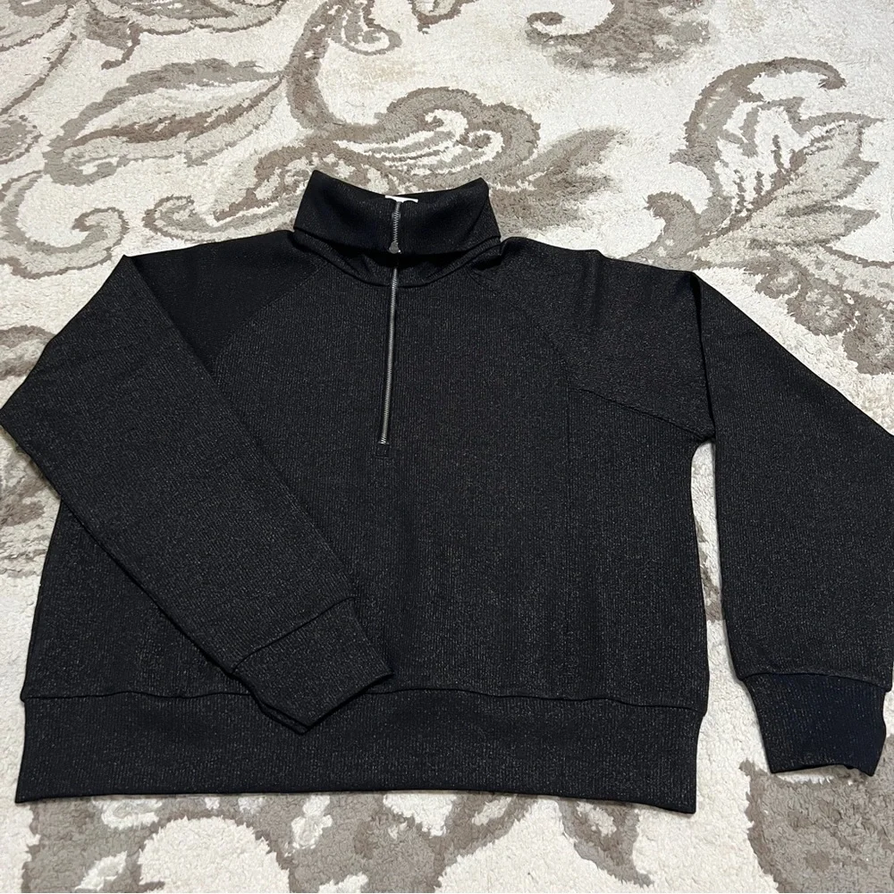 SPANX Black Wide-Leg Lounge Set with Half-Zip Pullover - Picture 7 of 9
